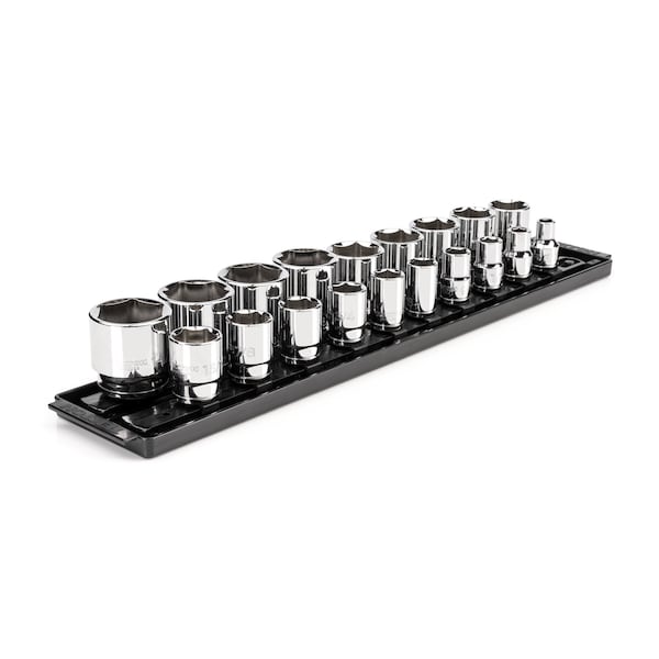 1/2 Inch Drive 6-Point Socket Set with Rails, 19-Piece (3/8-1-1/2 in.)